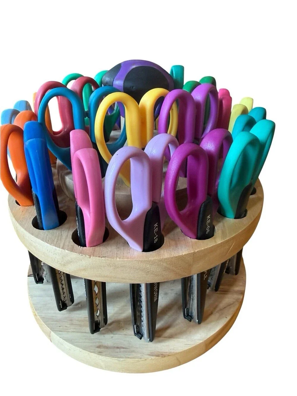 Circle Wooden Caddy Holding 24 Craft Scrapbooking Scissors